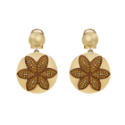 Evil Eye Disc Clip Earrings, Small, Brown, Gold-tone plated