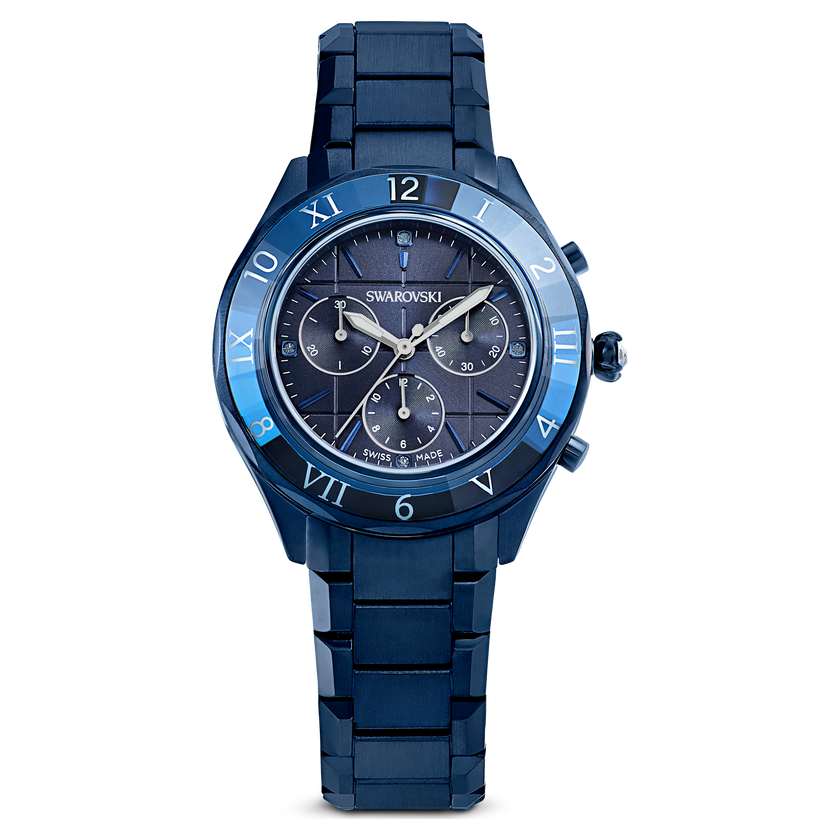 swarovski dextera chrono watch  39mm  swiss made  metal bracelet  blue  blue finish