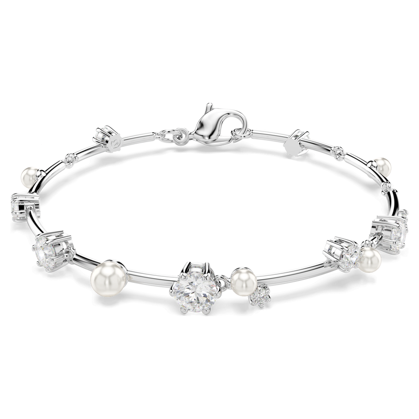 swarovski constella tennis bracelet  crystal pearl  round cuts  white  rhodium plated