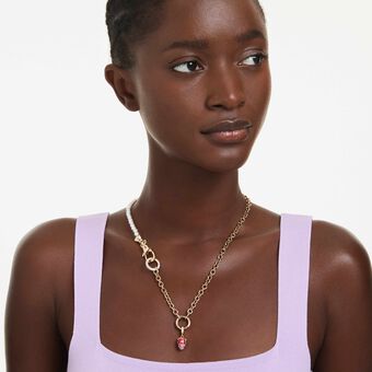 swarovski idyllia charm  mixed cuts  strawberry  red  gold tone plated