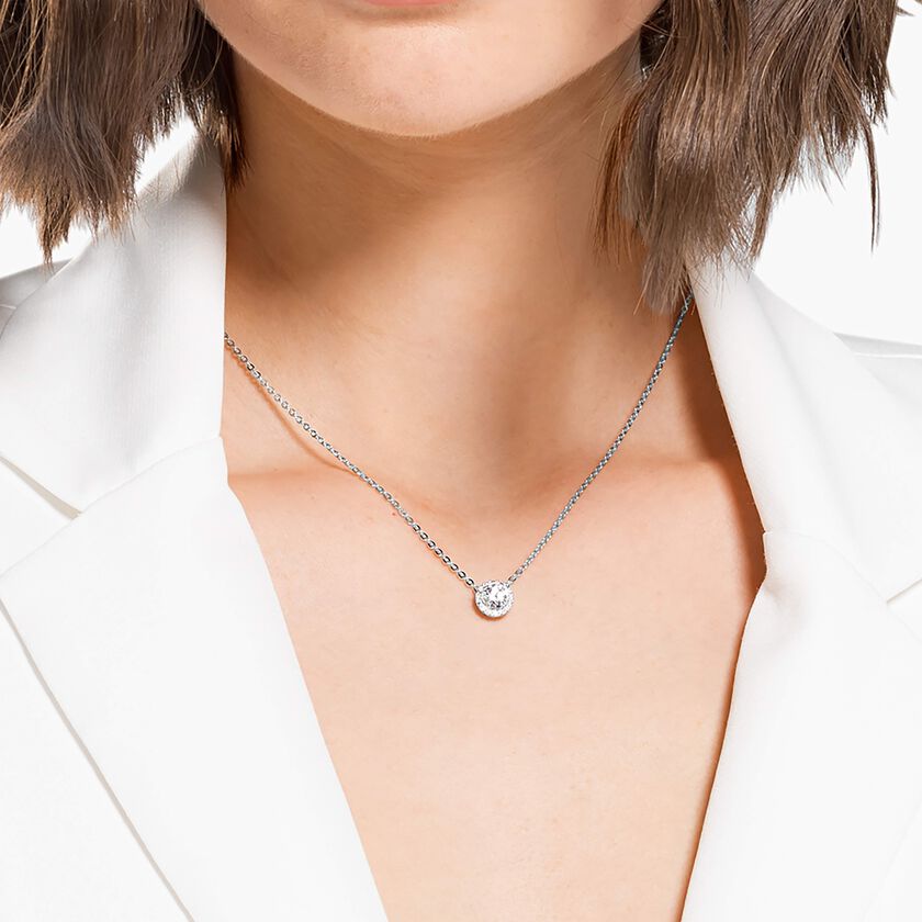swarovski angelic pendant  round cut  white  rhodium plated