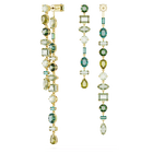 swarovski gema drop earrings asymmetrical design mixed cuts extra long green gold tone plated