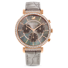 swarovski passage chrono watch leather strap gray rose gold tone pvd