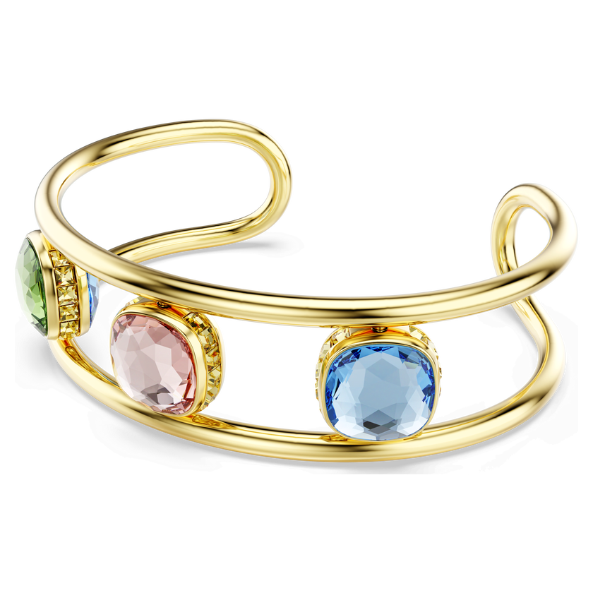 swarovski chroma cuff  cushion cut  green  gold tone plated