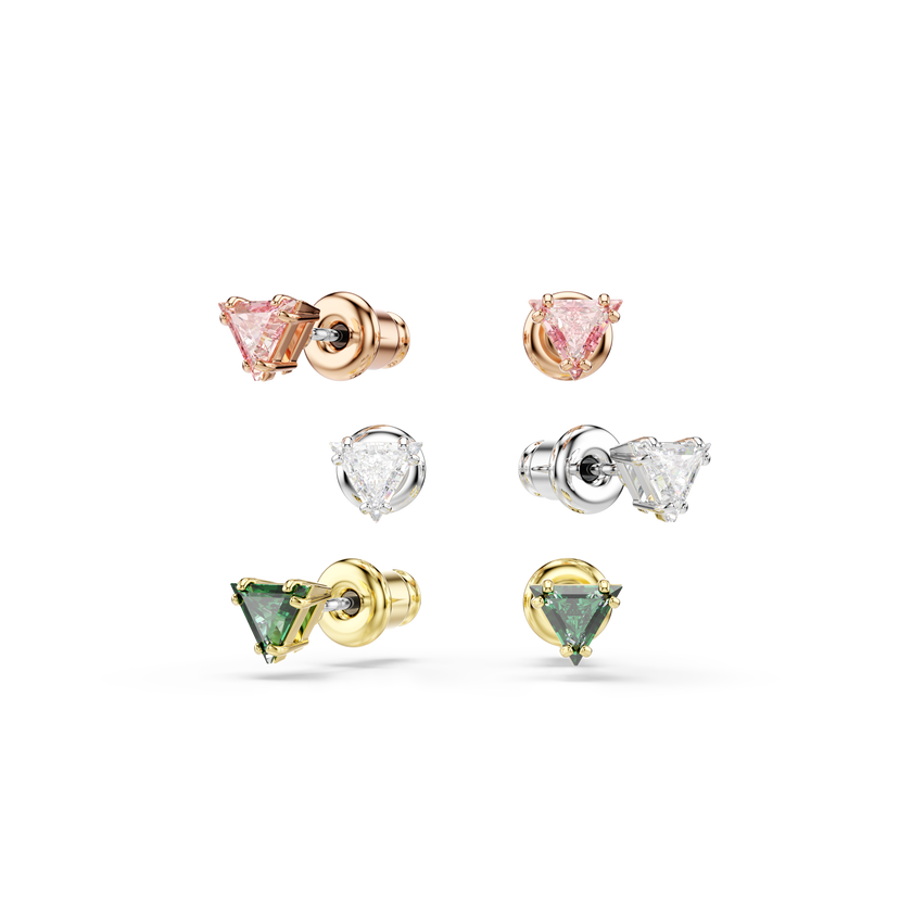 swarovski stilla stud earrings  triangle cut  multicolored  mixed metal finish