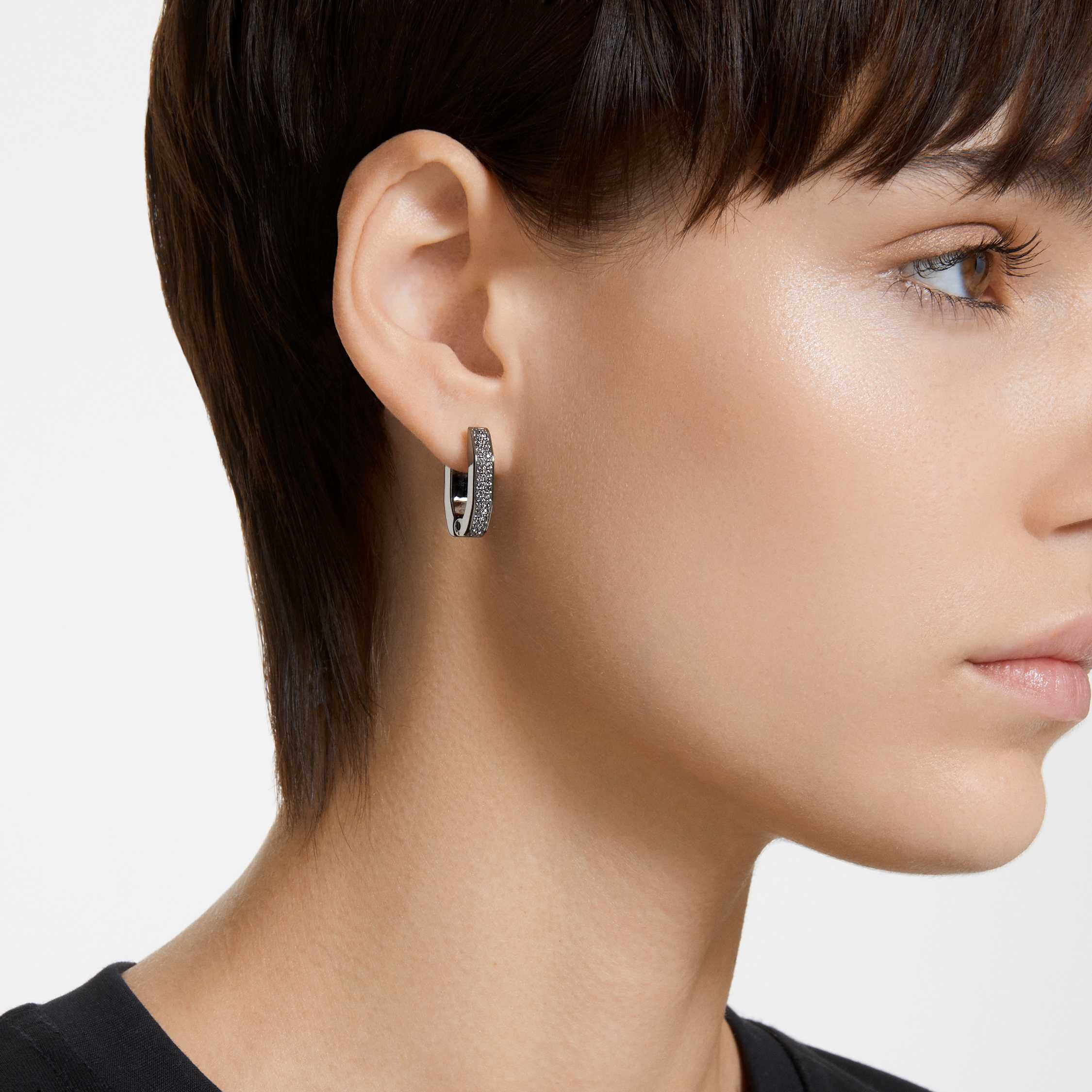Buy Swarovski Dextera hoop earrings Octagon Pave Small Black Ruthenium plated