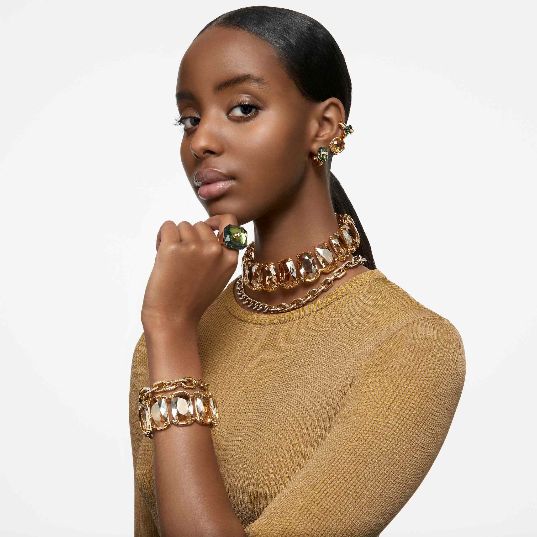 swarovski harmonia choker  oversized floating crystals  gold tone  gold tone plated