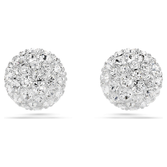 swarovski dextera stud earrings  round cut  sphere  white  rhodium plated