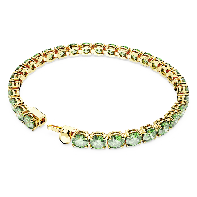 swarovski matrix tennis bracelet  round cut  green  gold tone plated