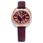 Duo Watch, Leather Strap, Dark red, Rose-gold tone PVD