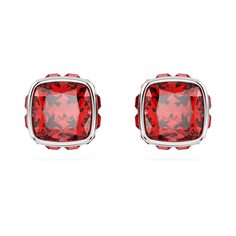 swarovski birthstone stud earrings square cut july red rhodium plated