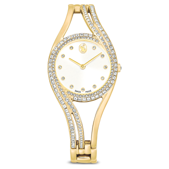 swarovski hyperbola bangle watch  swiss made  metal bracelet  gold tone  gold tone finish