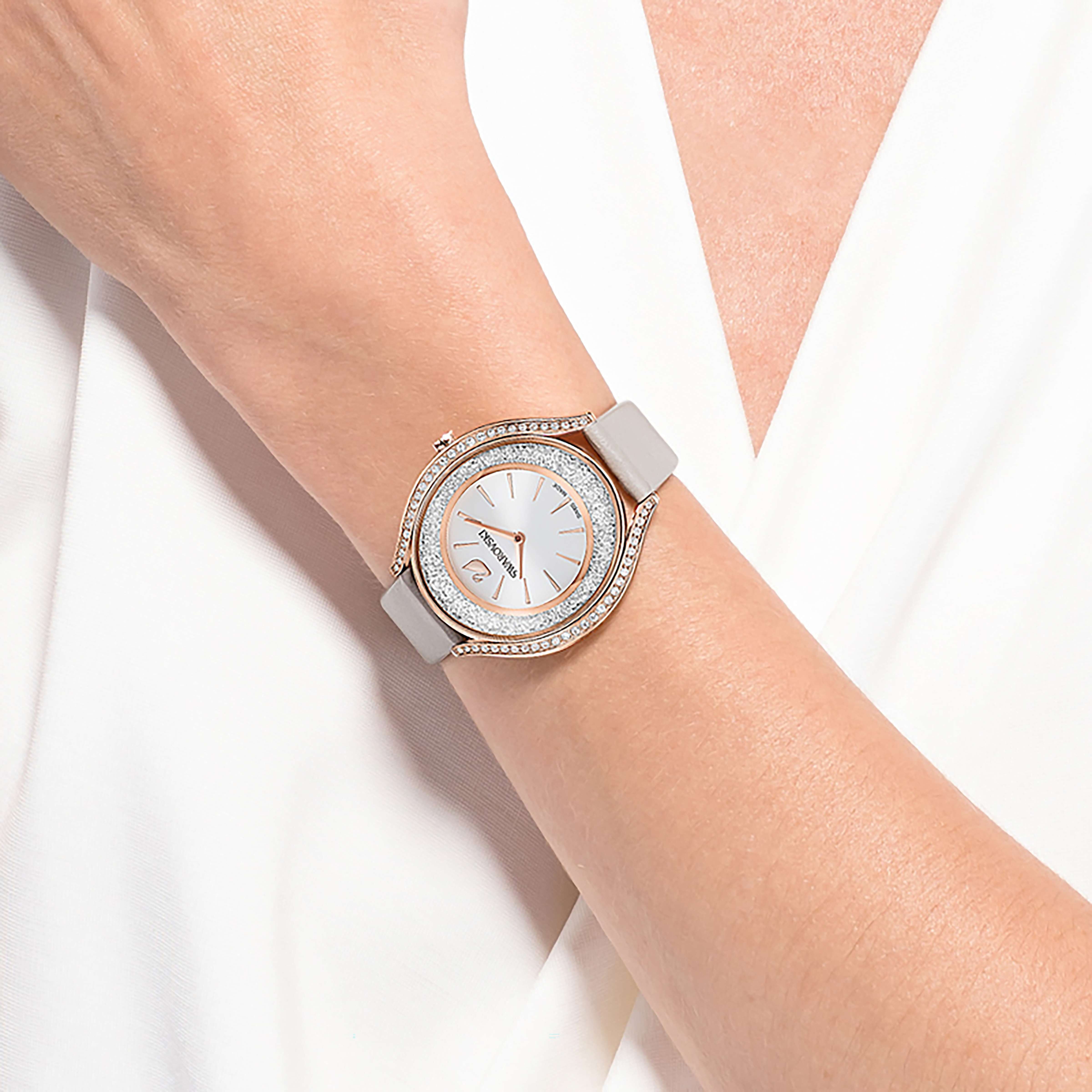 Buy Swarovski Crystalline Aura Watch Leather strap Gray Rose gold tone PVD