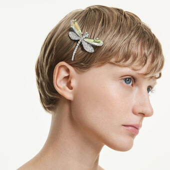 ariana grande x swarovski brooch and hair accessory  mixed cuts  dragonfly  green  rhodium plated