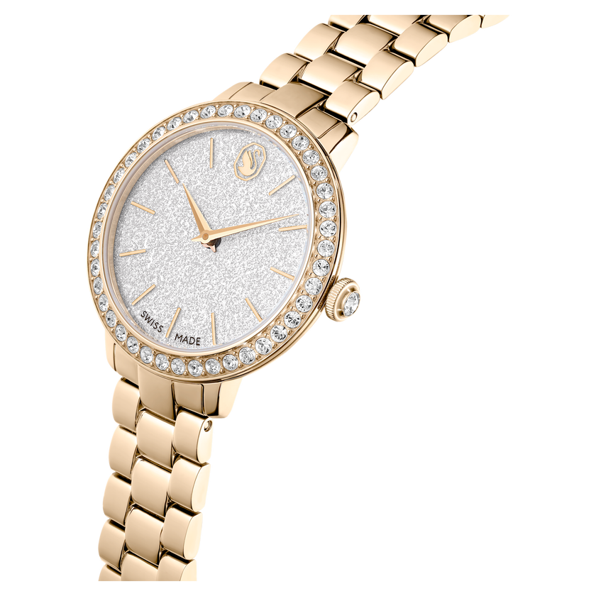 swarovski matrix 3 link watch  swiss made  metal bracelet  gold tone  champagne gold tone finish