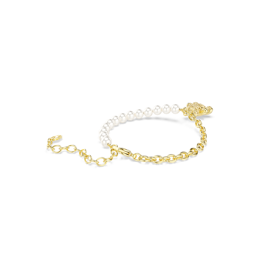 swarovski idyllia bracelet  crystal pearl  round cut  teddy  gold tone  gold tone plated