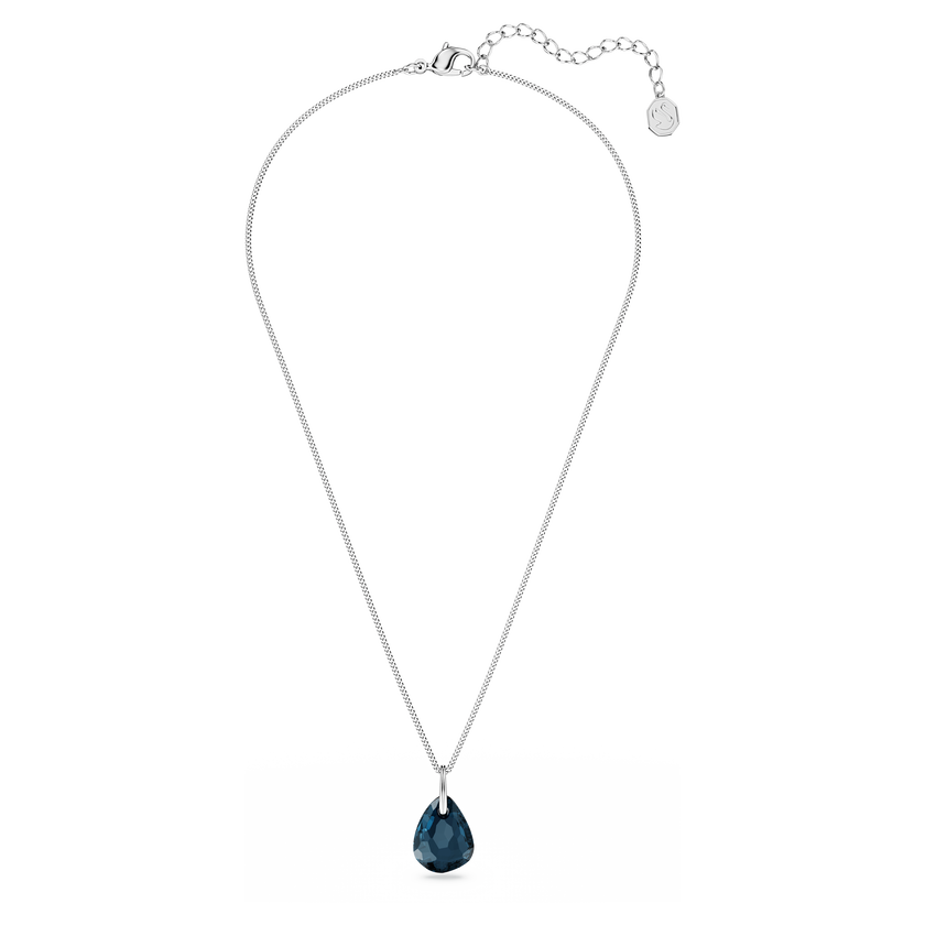 swarovski galet pendant  blue  rhodium plated