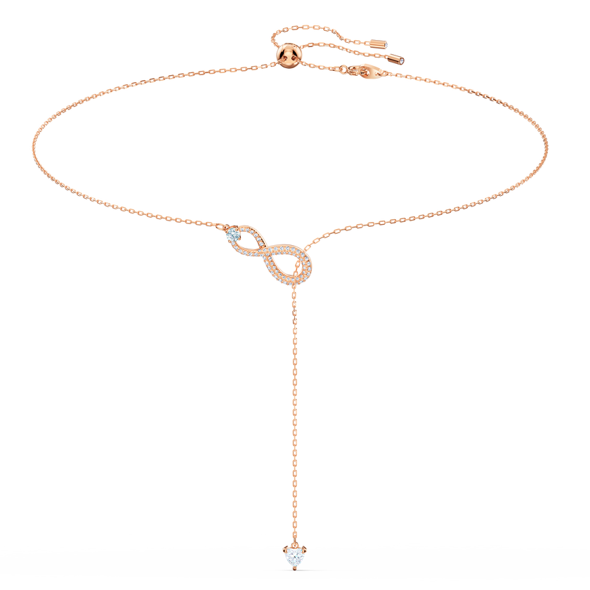 Swarovski Infinity Y Necklace, White, Rose-gold tone plated