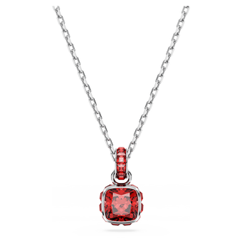 swarovski birthstone pendant  square cut  july  red  rhodium plated