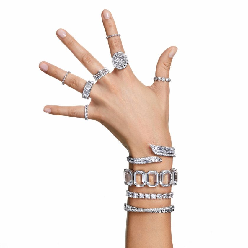 swarovski matrix tennis bracelet  square cut  small  white  rhodium plated