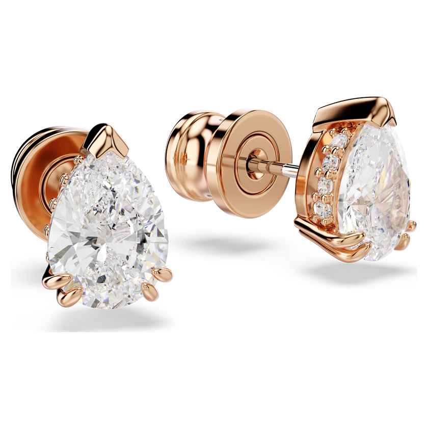 swarovski stilla stud earrings  pear cut  white  rose gold tone plated