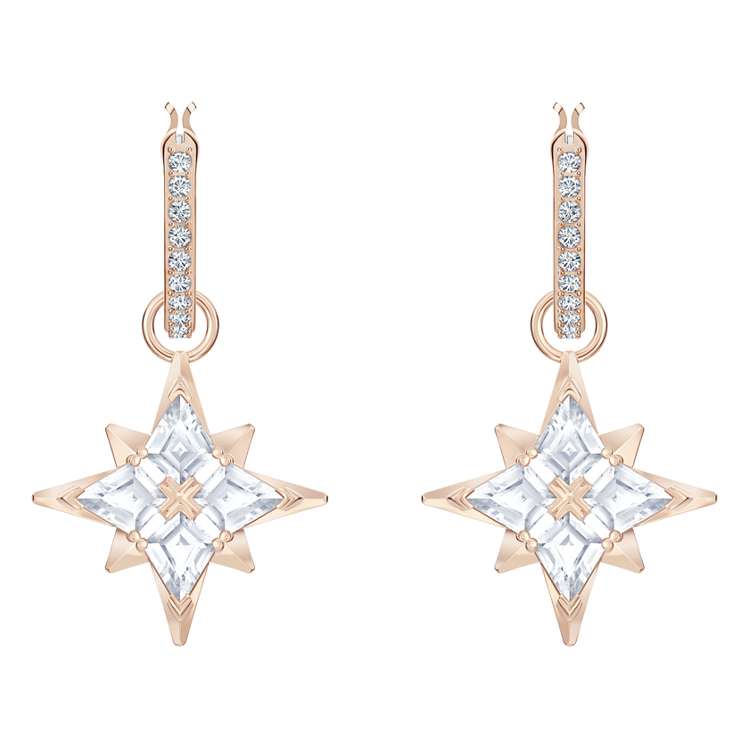 Swarovski Symbolic Star Hoop Pierced Earrings, White, Rose-gold tone plated