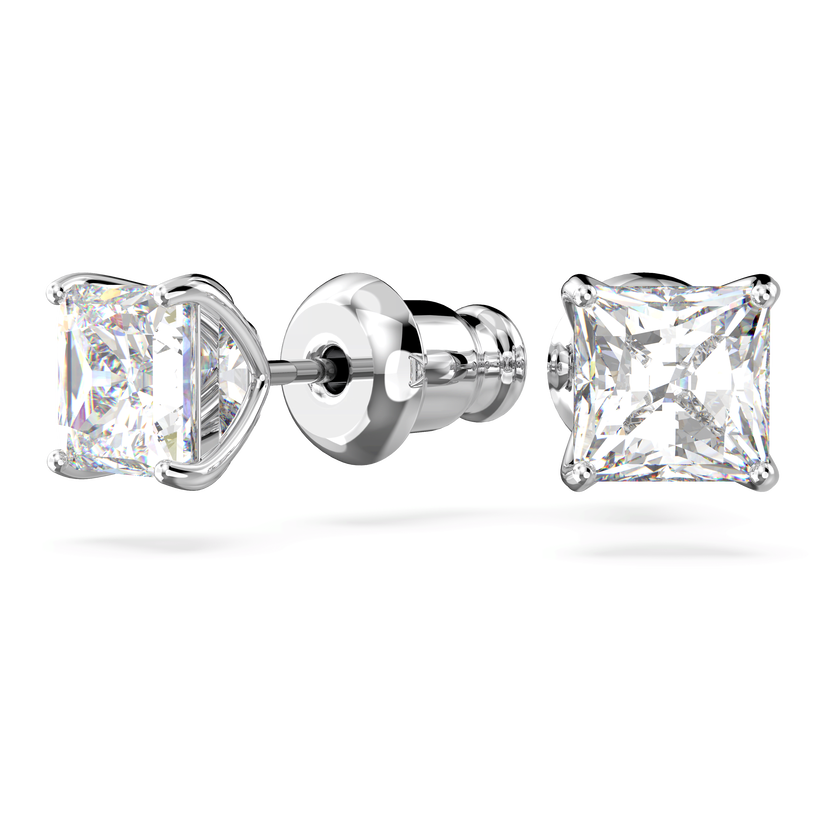 swarovski attract stud earrings  square cut  white  rhodium plated