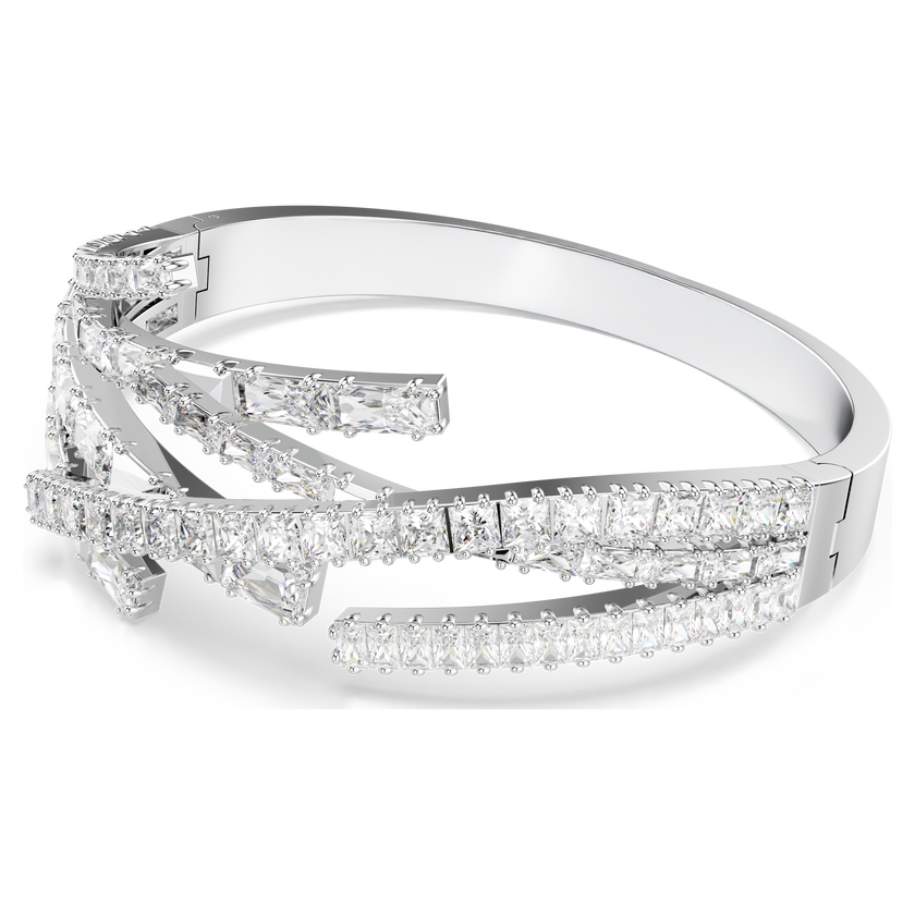 swarovski matrix bangle  mixed cuts  white  rhodium plated