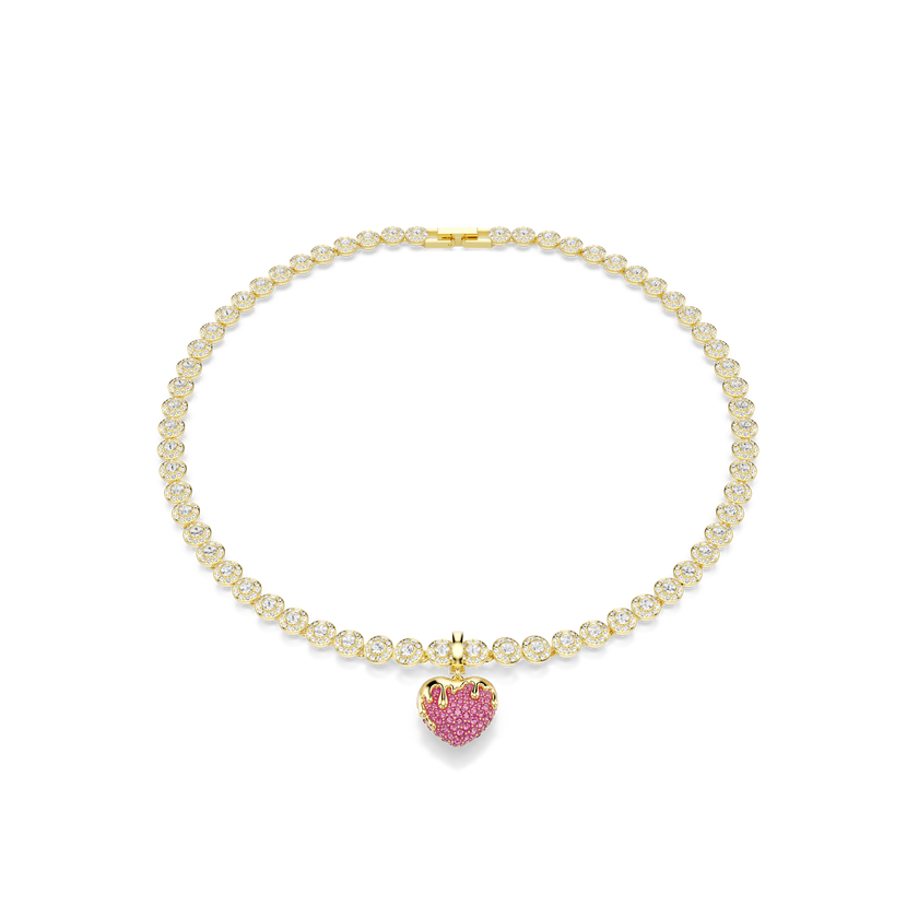 swarovski idyllia charm  round cut  heart  pink  gold tone plated
