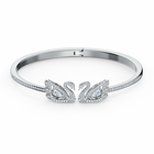 Dancing Swan Bangle, White, Rhodium plated