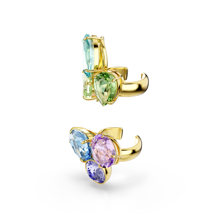 swarovski gema ear cuffs  asymmetrical design  mixed cuts  multicolored  gold tone plated