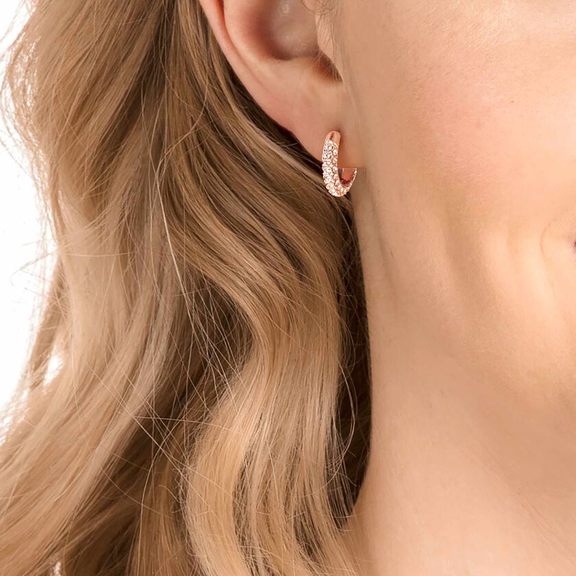 swarovski stone hoop earrings  pav   small  white  rose gold tone plated