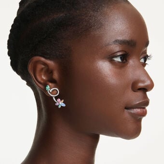ariana grande x swarovski drop earrings with ear jacket  mixed cuts  dragonfly  flower  multicolored  rhodium plated