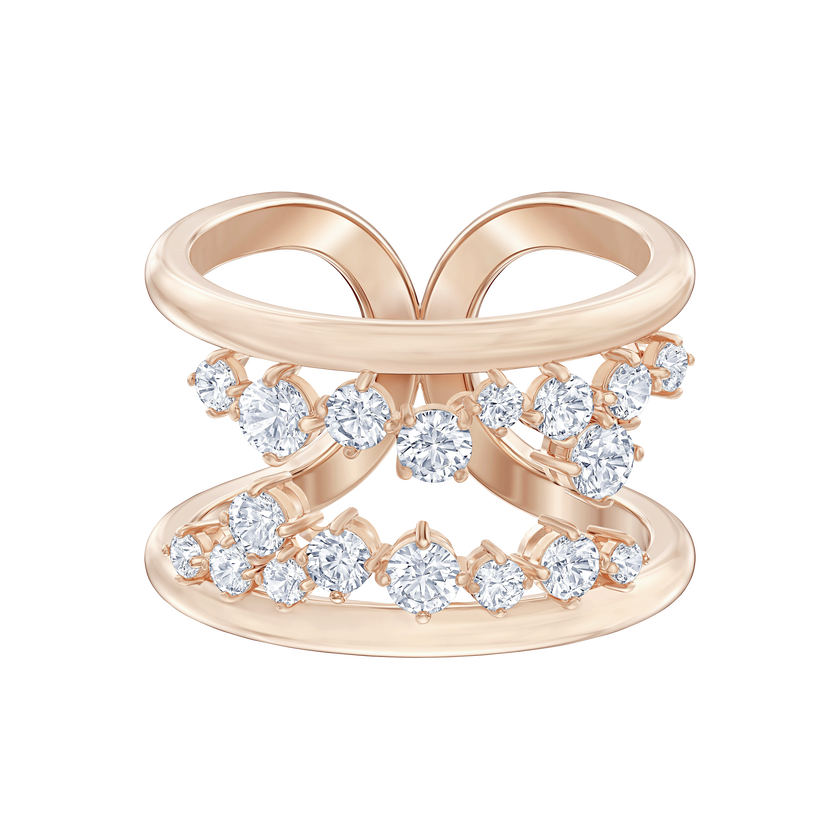 North Motif Ring, White, Rose-gold tone plated
