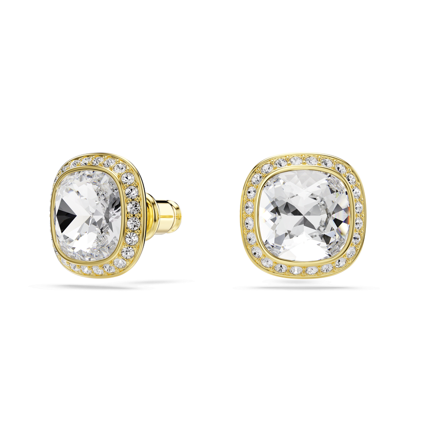 swarovski una angelic stud earrings  cushion cut  white  18k gold finish