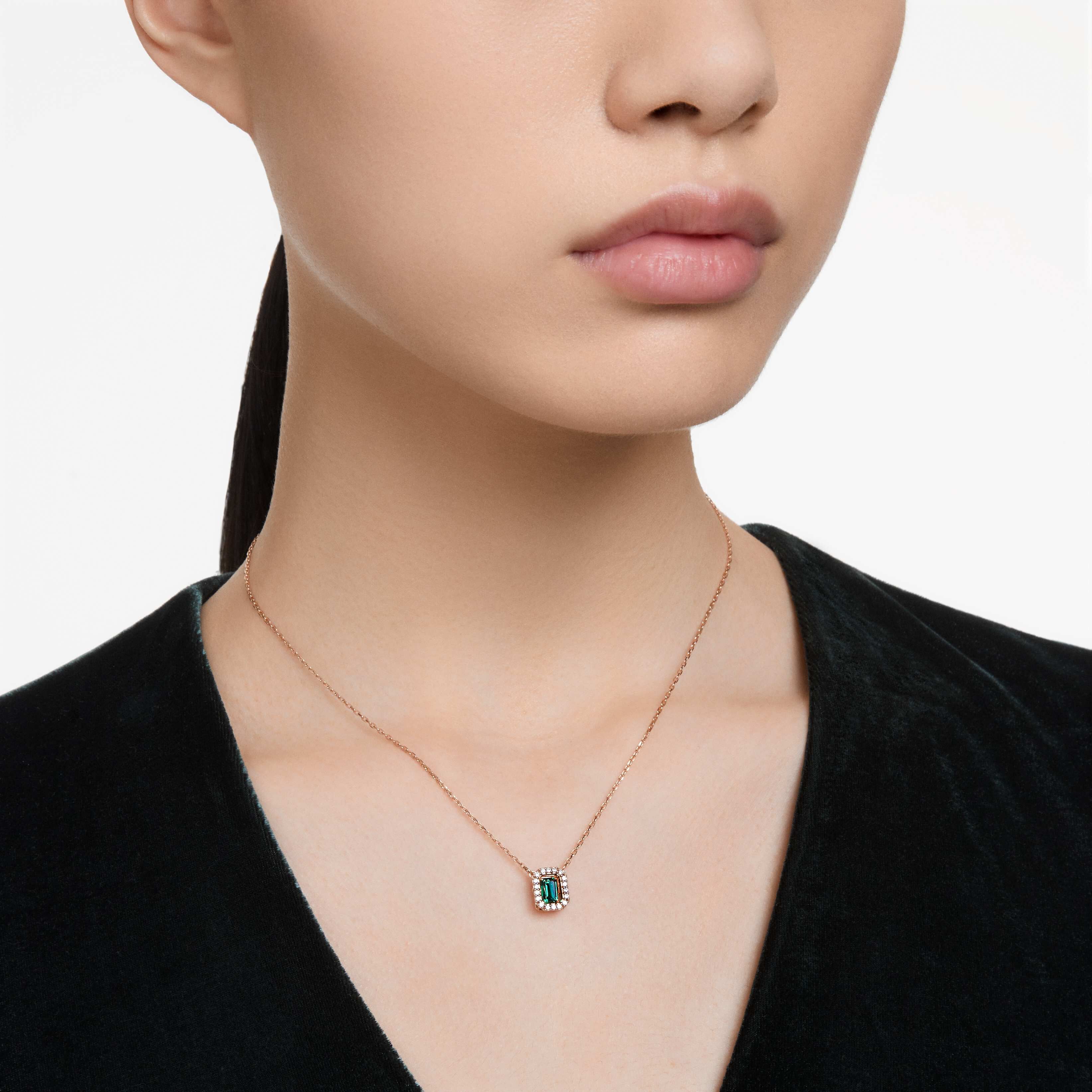 Buy Swarovski Una necklace, Octagon cut, Green, Rose gold-tone plated