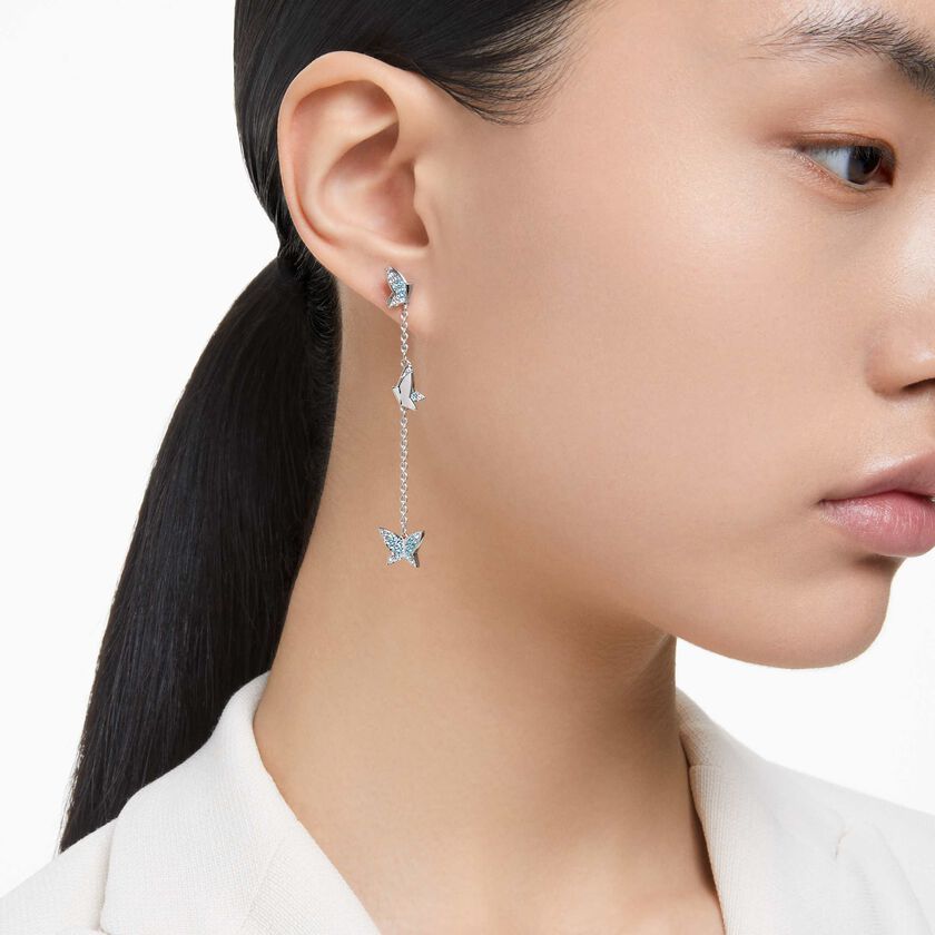 swarovski lilia drop earrings  butterfly  blue  rhodium plated