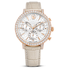 swarovski matrix tennis chrono watch swiss made leather strap beige rose gold tone finish