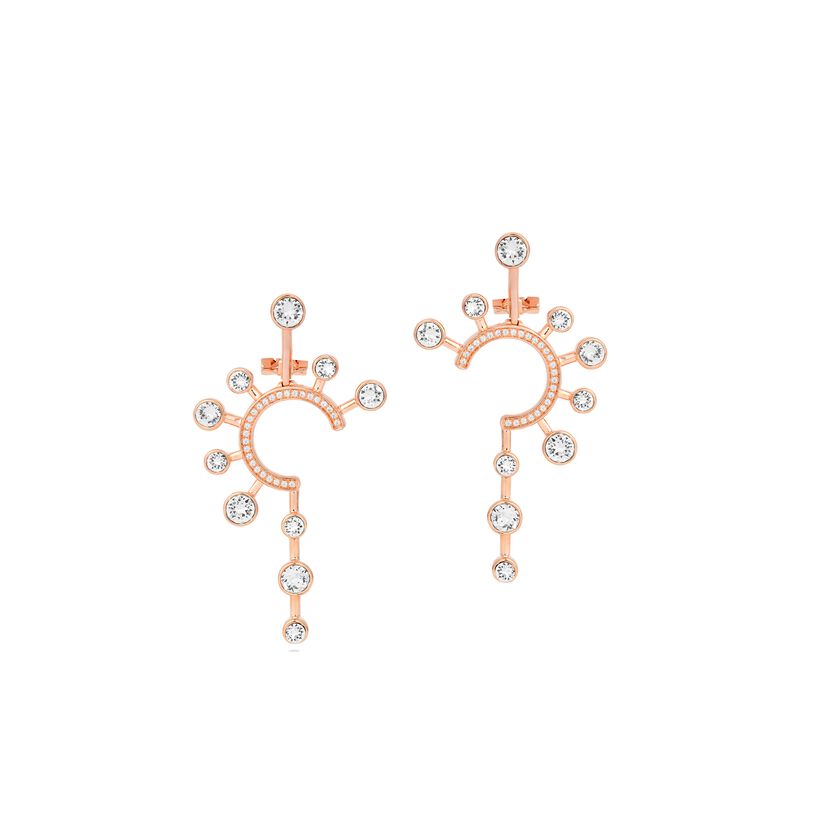Theater Statement Pierced Earrings, White, Rose-gold tone plated
