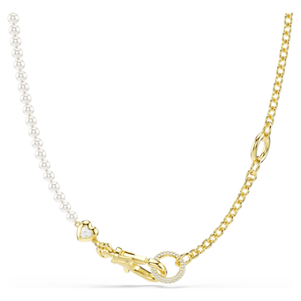 Idyllia necklace, Crystal pearl, White, Gold-tone plated swarovski idyllia necklace crystal pearl white gold tone plated