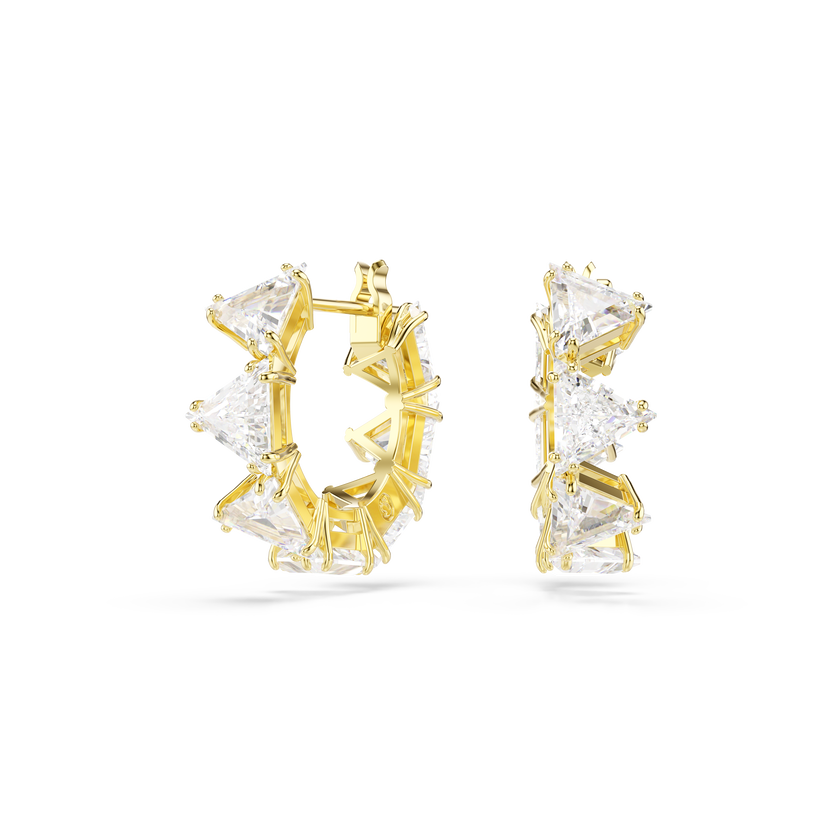 swarovski matrix hoop earrings  triangle cut  triangle  mini  white  18k gold finish