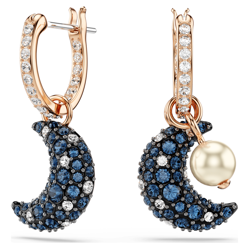 swarovski sublima drop earrings  crystal pearl  asymmetrical design  moon  multicolored  rose gold tone plated