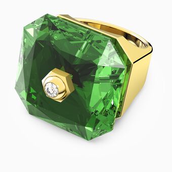 Studiosa ring, Octagon cut crystal, Green, Gold-tone plated