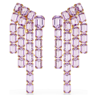 swarovski millenia clip earrings octagon cut chandelier purple gold tone plated