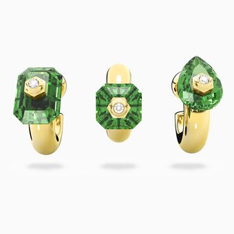 Numina hoop earrings, Set (3), Green, Gold-tone plated