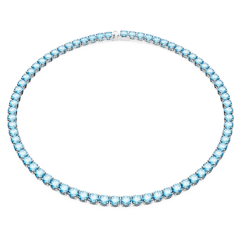 swarovski matrix tennis necklace  round cut  blue  rhodium plated