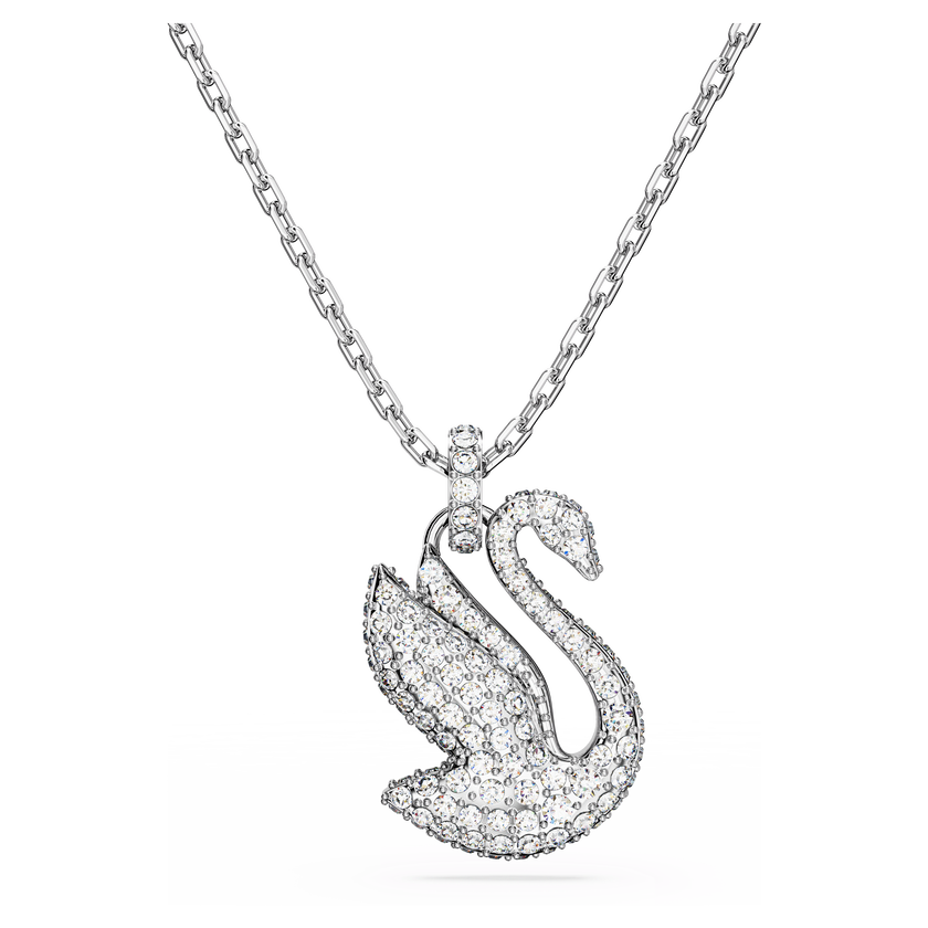 swarovski swan pendant  swan  medium  white  rhodium plated