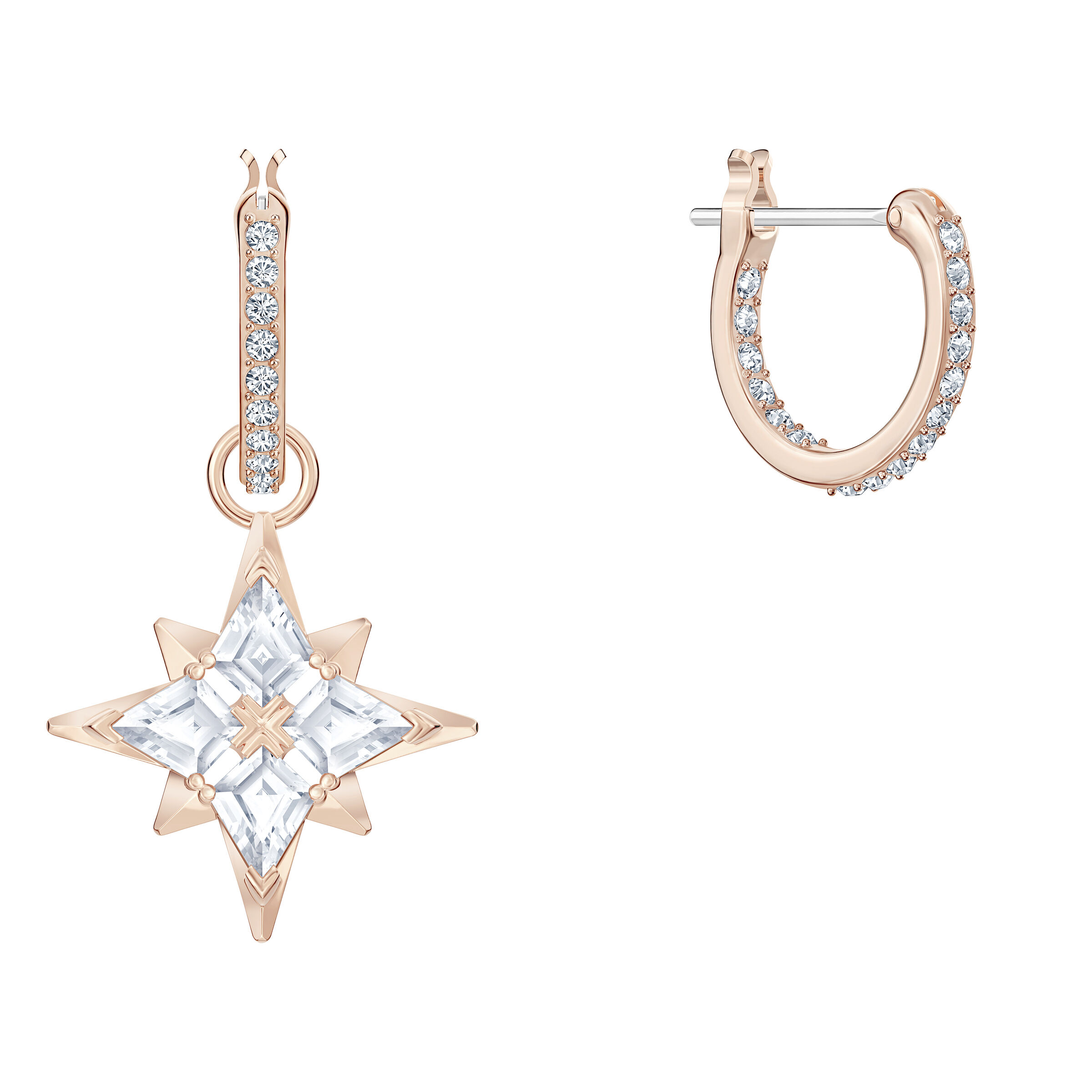 swarovski symbolic drop earrings  star  white  rose gold tone plated