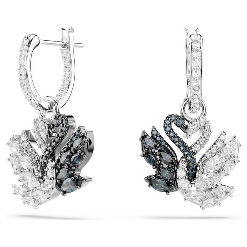 swarovski swan drop earrings  swan  black  rhodium plated
