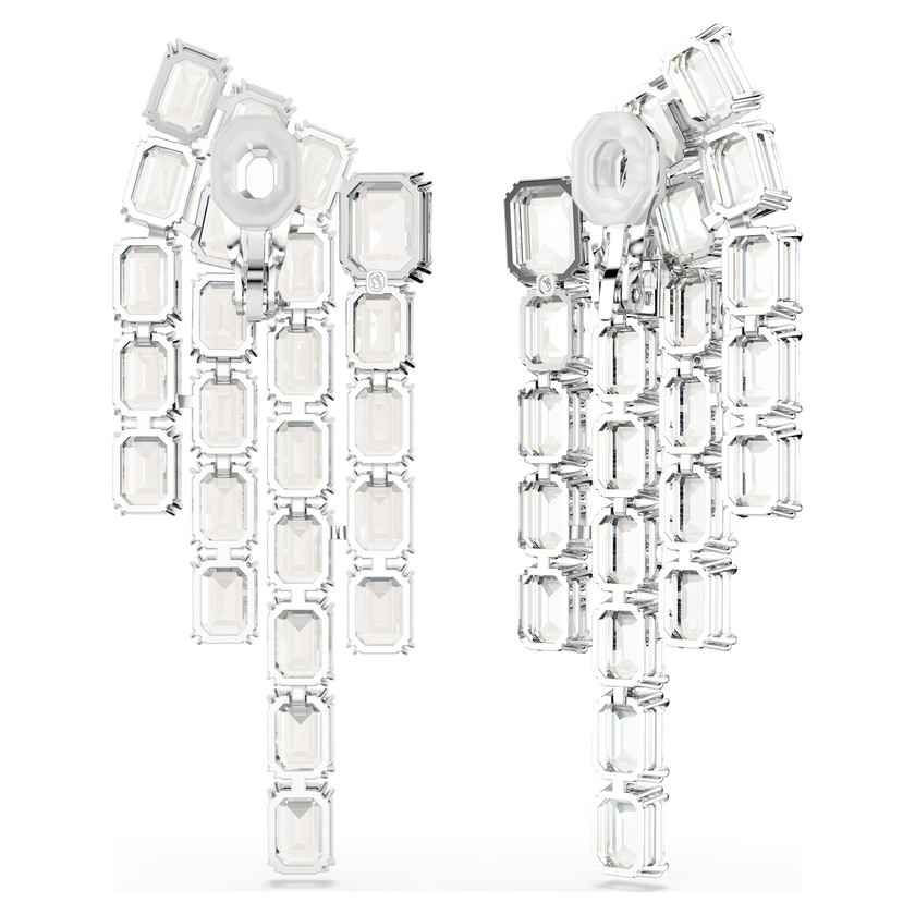 swarovski millenia clip earrings  octagon cut  chandelier  white  rhodium plated